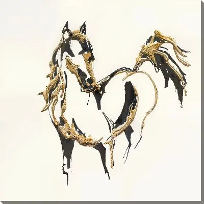 Картина маслом Лошадь в стиле минимализм с золотыми включениями