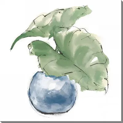 Картина маслом Растения в голубом горшке №3