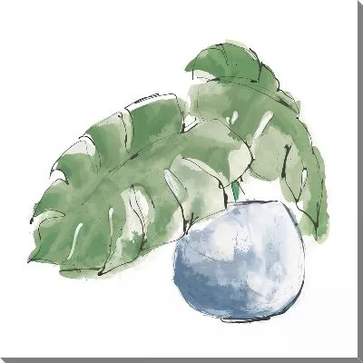 Картина маслом Растения в голубом горшке №4