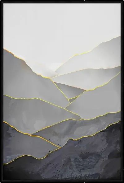 Картина Серые горы в золотой обводке
