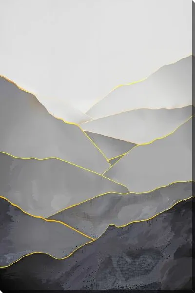 Постер Серые горы в золотой обводке