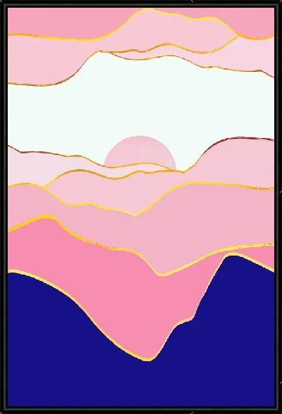 Картина Розовые горы в золотой обводке