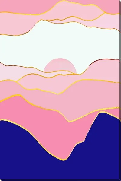 Постер Розовые горы в золотой обводке