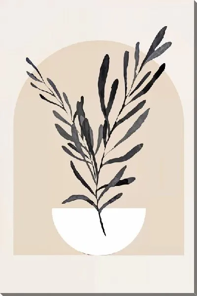 Картина маслом Растение на бежевом фоне №3