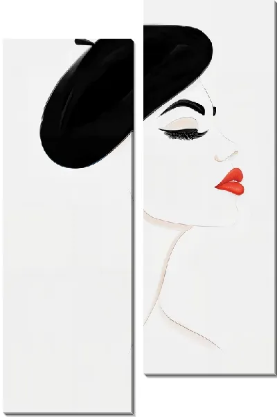 Модульная картина Девушка с красными губами и шляпке