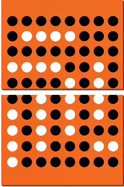 Модульная картина Белые и черные круги на оранжевом фоне