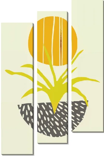 Модульная картина Растения в кашпо на фоне Солнца