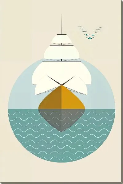 Картина маслом Корабль с парусами в круге