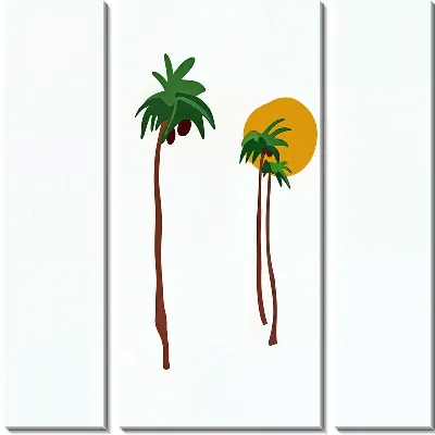 Модульная картина 3 пальмы на фоне Солнца