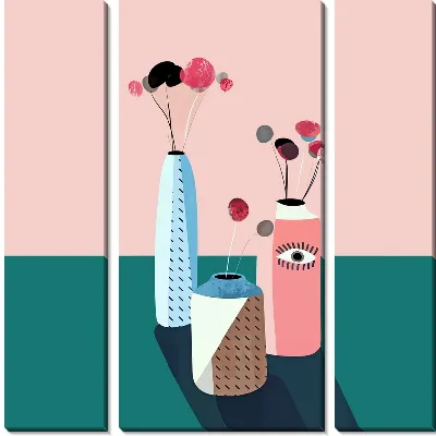 Модульная картина Три вазы на розовом фоне в стиле минимализм