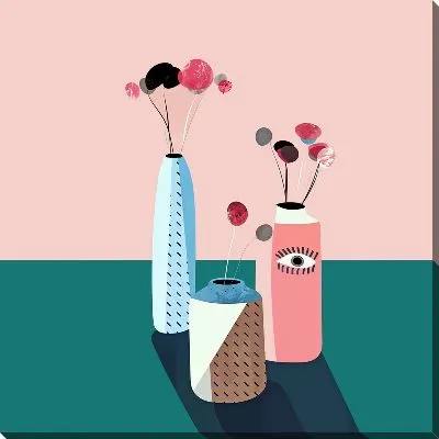 Картина маслом Три вазы на розовом фоне в стиле минимализм