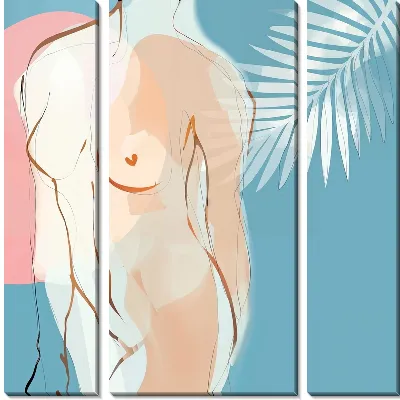 Модульная картина Женщина и листья