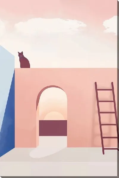 Постер Кошка сидит на стене