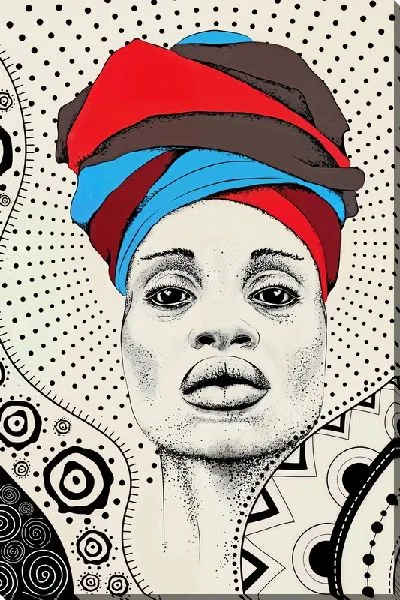 Картина маслом Африканка в стиле минимализм с цветным головным убором