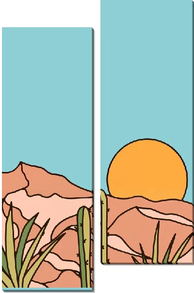 Модульная картина Пейзаж пустыни с кактусами