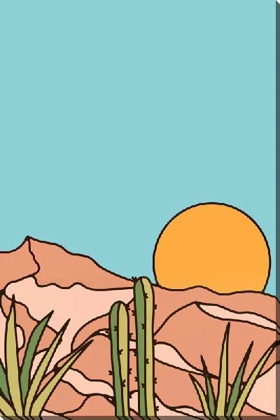 Картина маслом Пейзаж пустыни с кактусами