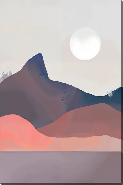 Картина маслом Полная Луна на фоне гор