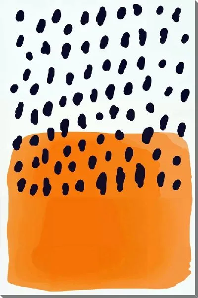 Картина маслом Черные пятна и оранжевый прямоугольник