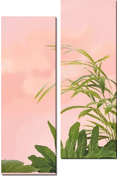 Модульная картина Растения на фоне розового неба