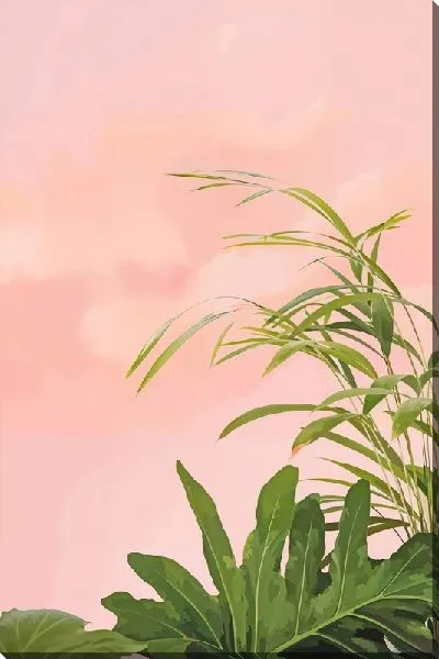 Картина маслом Растения на фоне розового неба