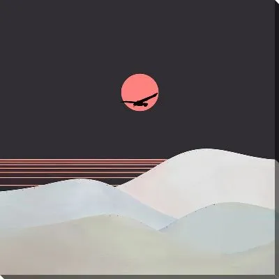 Картина маслом Розовое Солнце и летящая птица