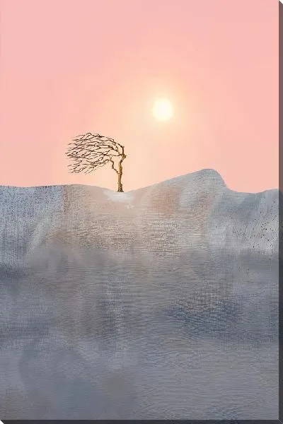 Картина маслом Яркое Солнце и одинокое дерево