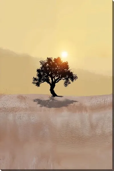 Постер Черное дерево на фоне яркого Солнца