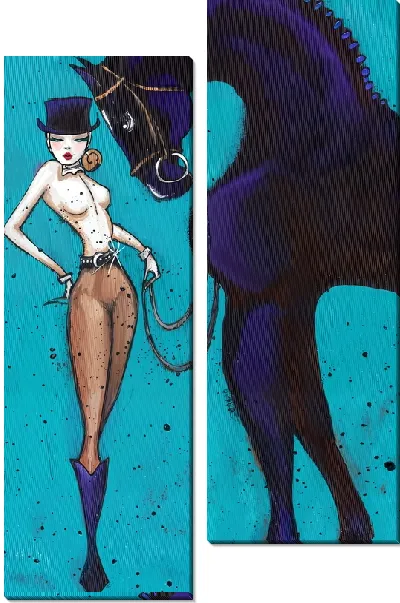 Модульная картина Девушка ковбой и лошадь