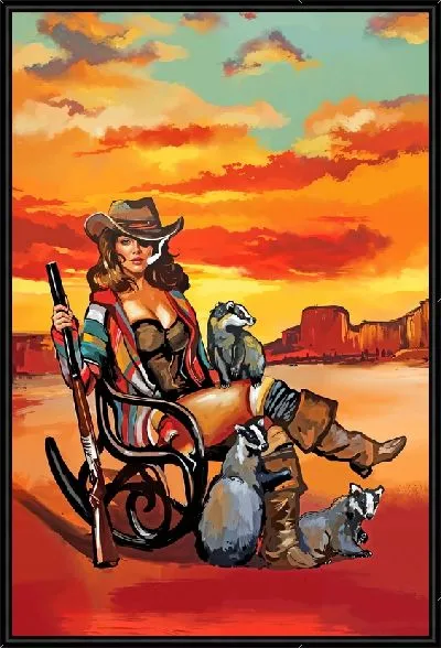 Картина Ковбой на кресле-качалке и скунсы