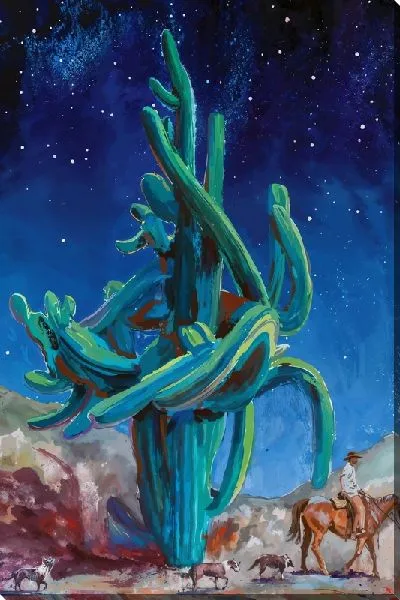 Картина маслом Огромный кактус и ковбой