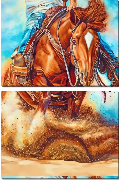 Модульная картина Ковбой на лошади в песке