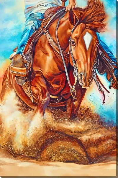 Постер Ковбой на лошади в песке