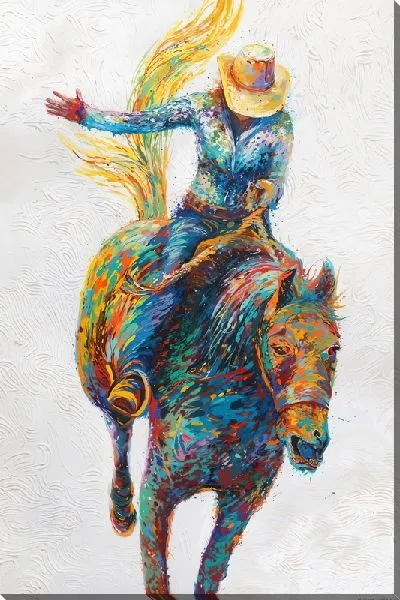 Картина маслом Гонка на лошади в стиле арт