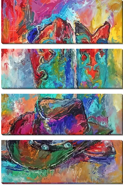 Модульная картина Сапоги и шляпа ковбоя в стиле поп-арт