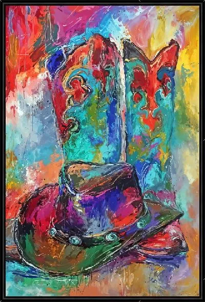 Картина Сапоги и шляпа ковбоя в стиле поп-арт