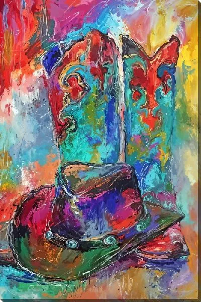 Картина маслом Сапоги и шляпа ковбоя в стиле поп-арт