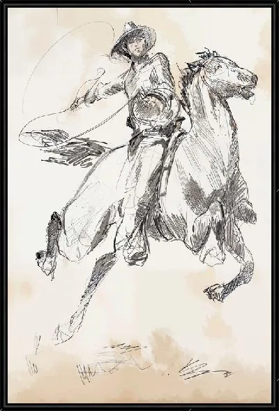 Картина Ковбой с лассо на лошади №2