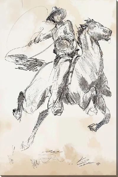 Постер Ковбой с лассо на лошади №2