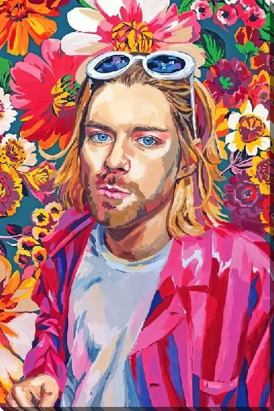 Постер Курт Кобейн на фоне цветов