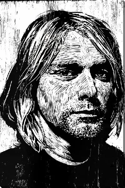 Картина маслом Черно-белый портрет Курта Кобейна