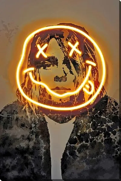 Картина маслом Смайлик на лице Курта Кобейна из группы Нирвана