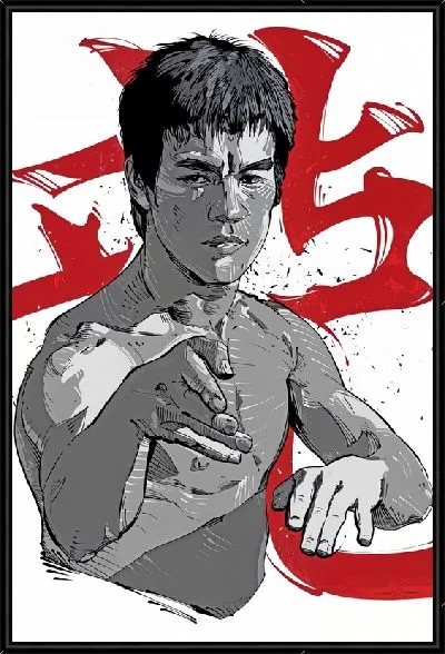 Картина Брюс Ли на фоне иероглифа