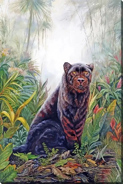 Картина маслом Пантера в джунгялх