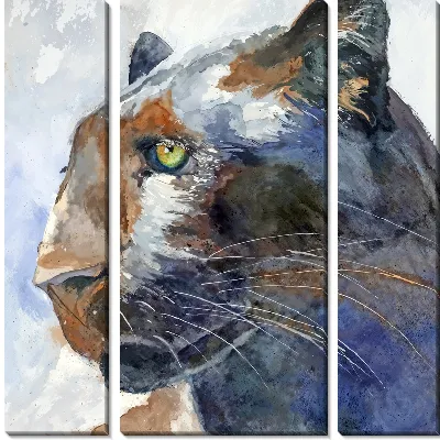 Модульная картина Портрет пантеры в акварельной технике