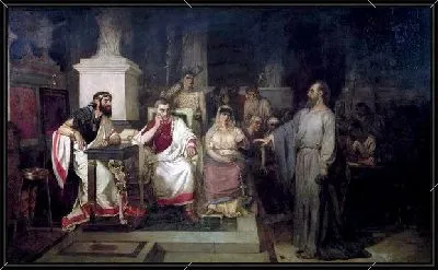 Апостол Павел объясняет догматы веры в присутствии царя Агриппы, сестры его Вереники и проконсула Феста (The Apostle Paul explains the belief in the presence of King Agrippa, his sister Bernice, and the proconsul Festus)