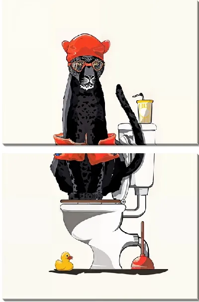 Модульная картина Пантера в очках на унитазе