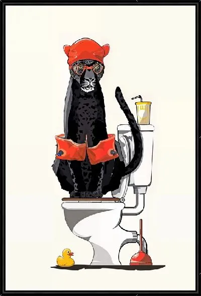 Картина Пантера в очках на унитазе