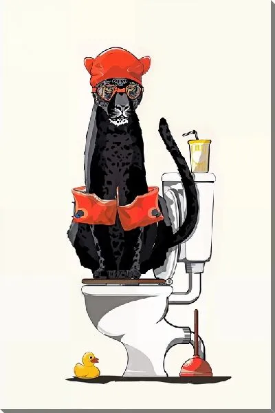 Постер Пантера в очках на унитазе