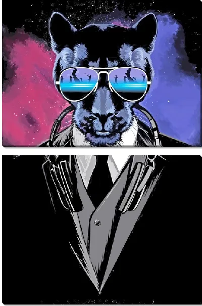 Модульная картина Модная пантера в темных очках и костюме с наушниками