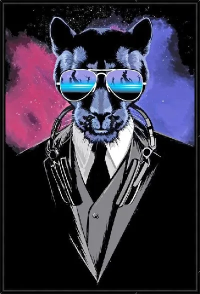 Картина Модная пантера в темных очках и костюме с наушниками